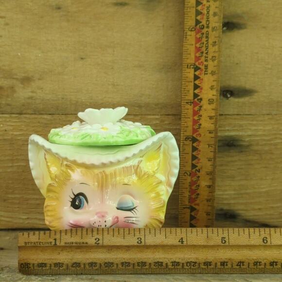 Vintage Winking Kitty by Enesco Lidded Sugar Bowl Anthropomorphic Kitschy Japan - Picture 9 of 10